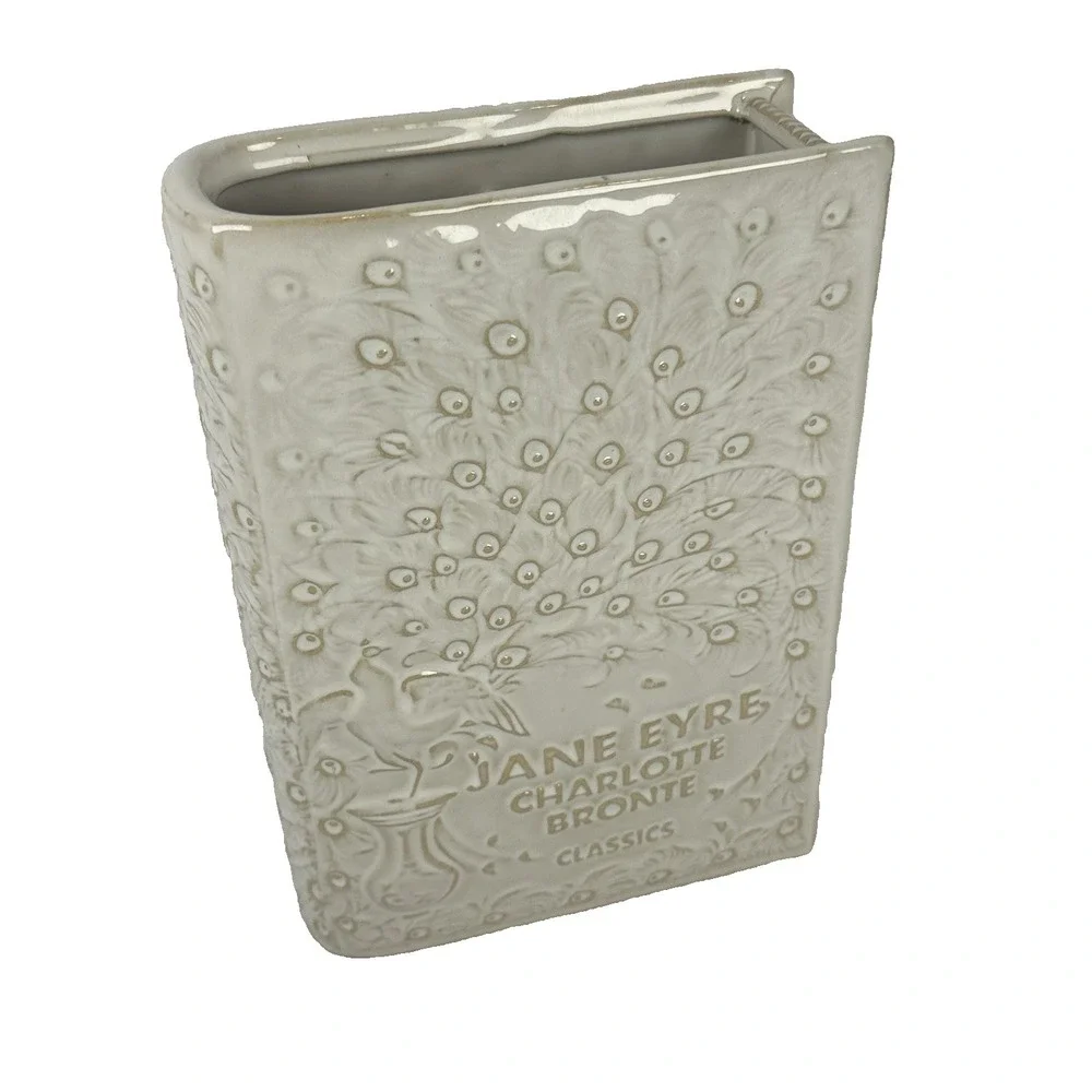 Jane Eyre Book Vase Timeless Beauty Ceramic White Gold Charlotte Bronte